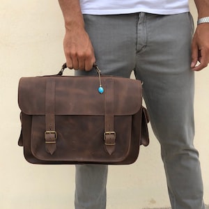 Brown Leather Briefcase Men Leather Messenger Bag 15 Inch - Etsy
