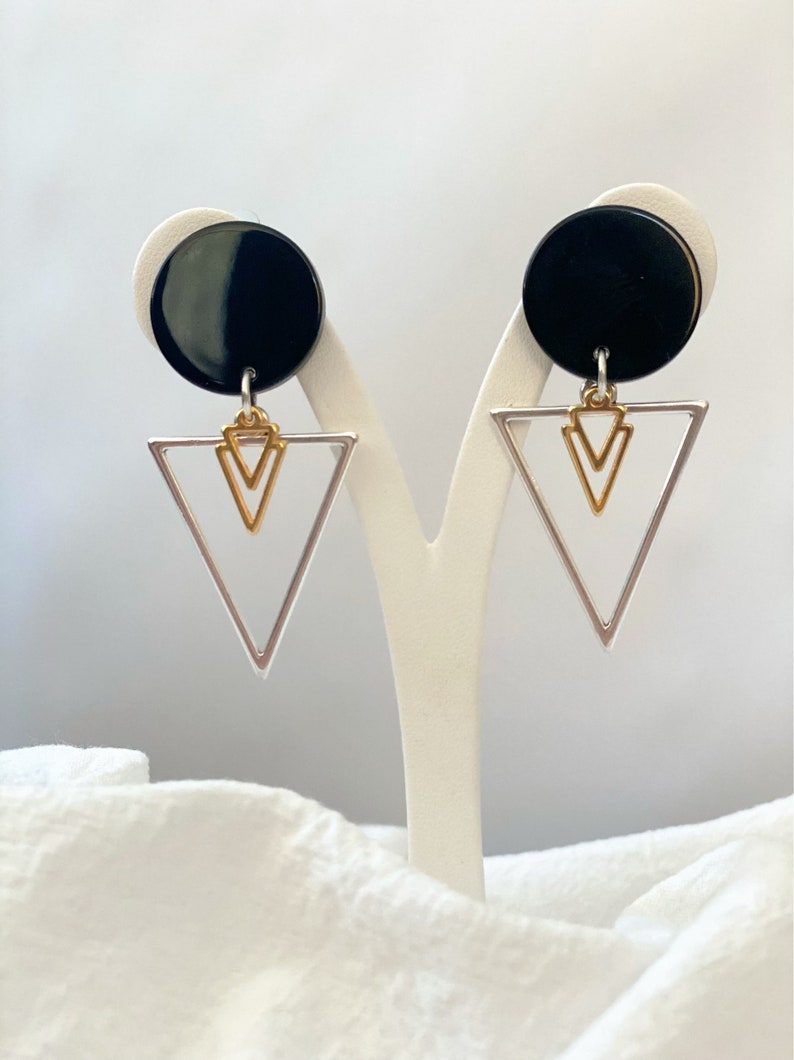 Triangle Earrings, Geometric Earrings, Clip On Earrings, Geometric Jewelry, Simple Dainty Everyday Earrings, Gift for Her, Made in Greece. image 3