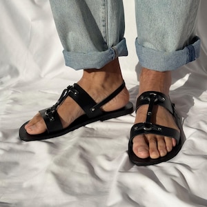 Men's Leather Slingback Sandals, Mens Sandals, Black Sandals, Greek Summer Shoes image 4