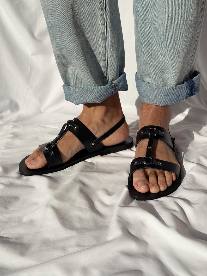 Men's Leather Slingback Sandals, Mens Sandals, Black Sandals, Greek Summer Shoes image 4