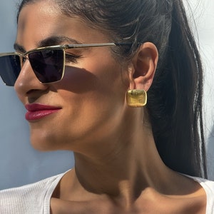 Square Gold Earrings, Gold Minimal Earrings, Square Earrings, Modern Earrings, Statement Earrings, Gift for Her, Made from Stainless Steel.
