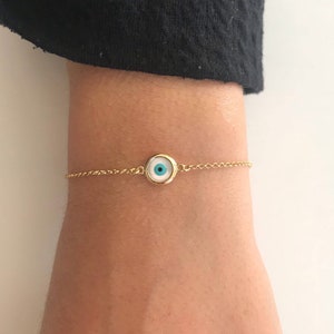Gold Evil Eye Bracelet, Evil Eye Charm, Minimal Evil Eye Bracelet, Protection Bracelet, Made in Greece, from Sterling SIlver 925.