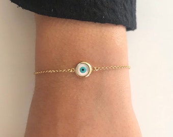 Gold Evil Eye Bracelet, Evil Eye Charm, Minimal Evil Eye Bracelet, Protection Bracelet, Made in Greece, from Sterling SIlver 925.