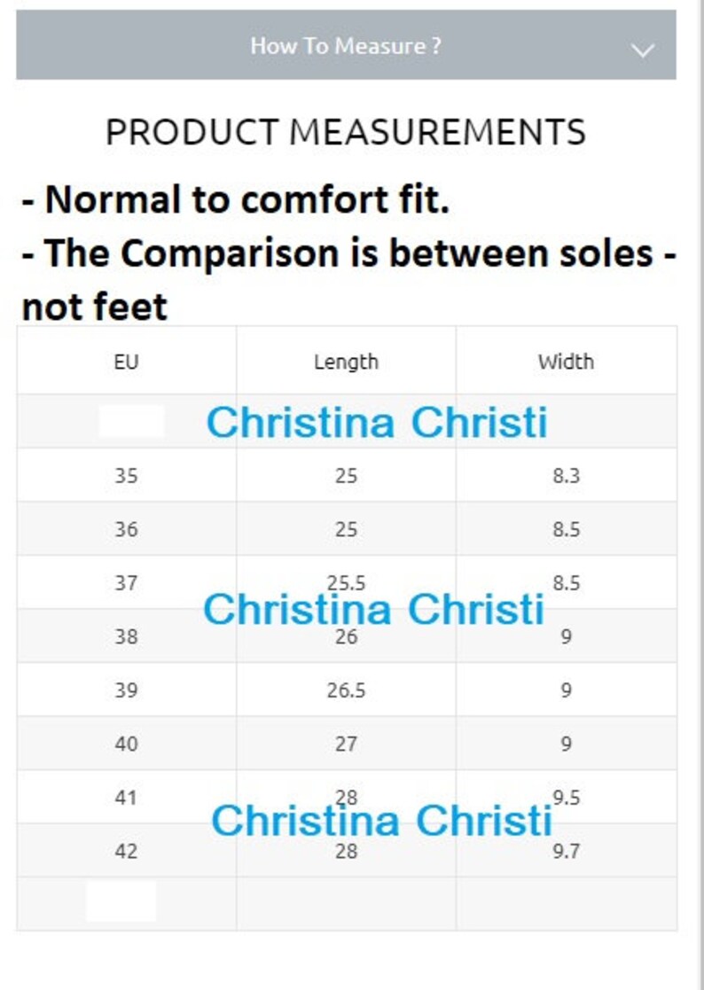 May include: A chart showing shoe sizes in European (EU) sizes, with corresponding length and width measurements in inches. The chart shows sizes 35 through 42.