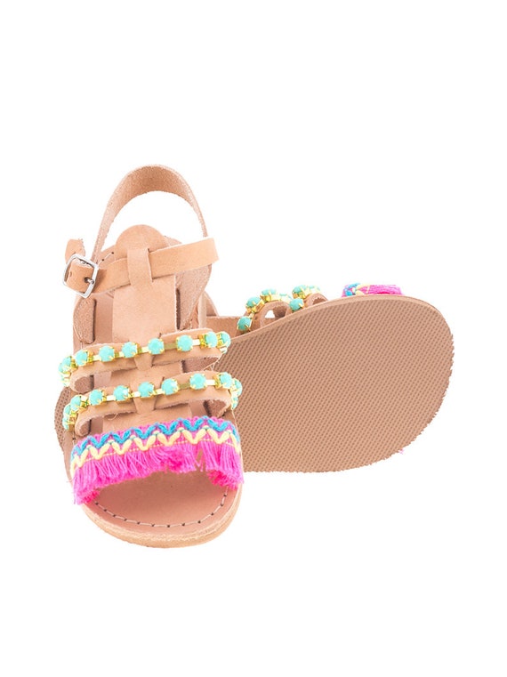 Boho Sandals Girls Leather Sandals Kids Sandals Toddler Etsy