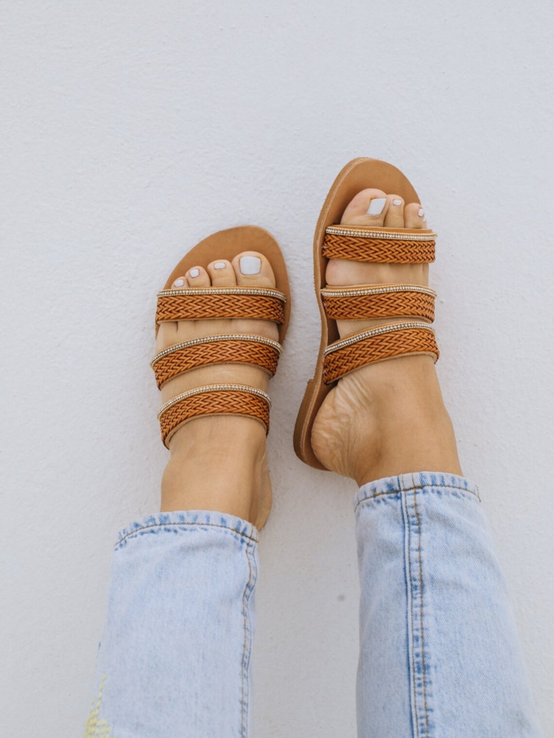 brown flat slip on sandals