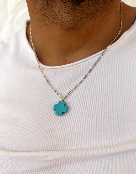 Turquoise Cross Necklace Men Cross 