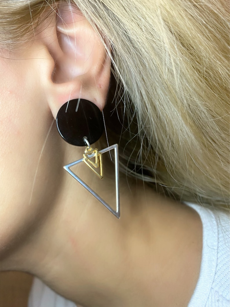 Triangle Earrings, Geometric Earrings, Clip On Earrings, Geometric Jewelry, Simple Dainty Everyday Earrings, Gift for Her, Made in Greece. image 2