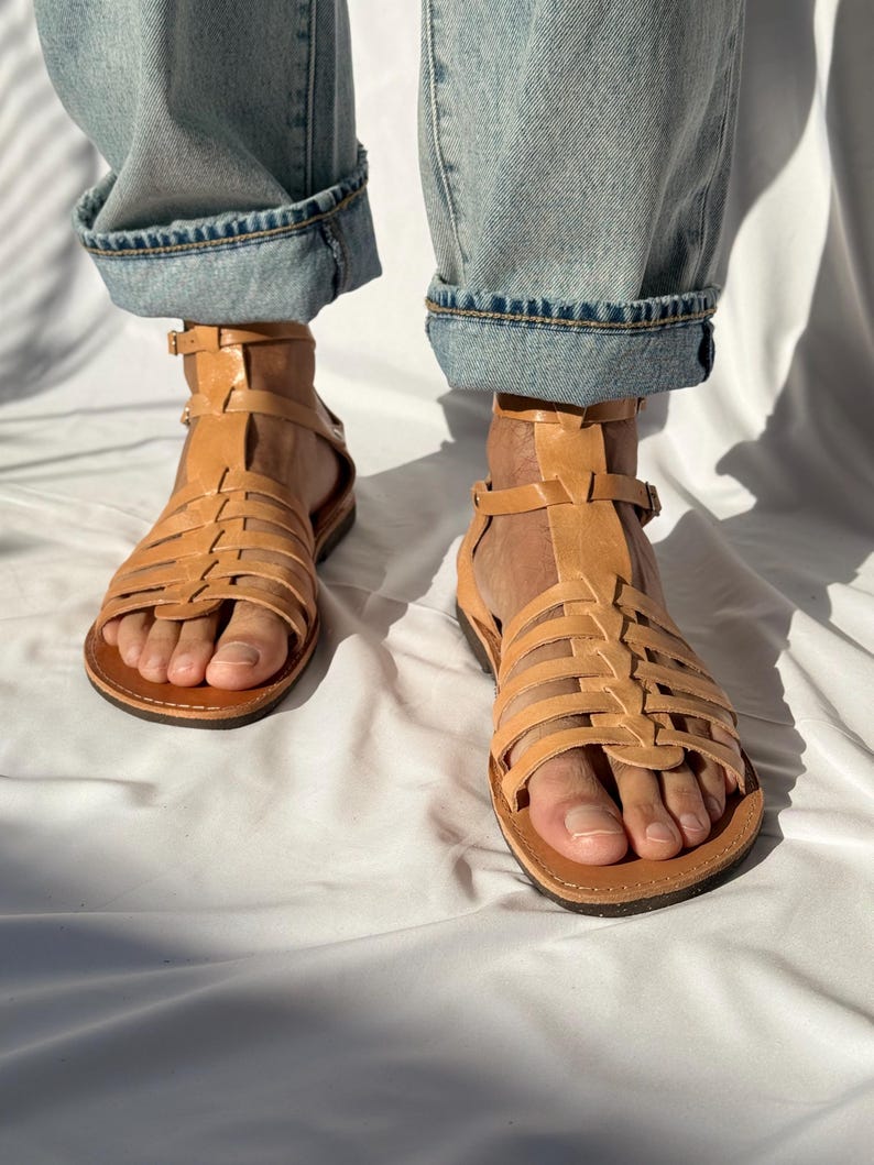 Sandalias gladiadoras para hombre, sandalias para hombre, sandalias marrones para hombre, zapatos griegos de verano, regalo para él. imagen 3