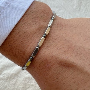 Silver Hematite Beaded Bracelet, Minimal Bracelet Men, Men Bracelet, Gift for Him, Made in Greece.