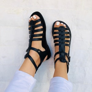 Gladiator Leather Sandals Greek Sandals Black Sandals - Etsy