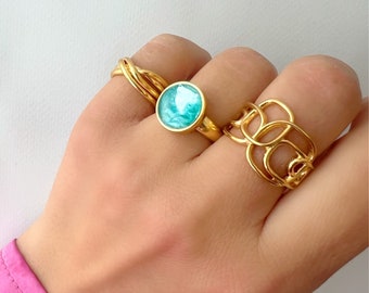 Gold Rings, Stacking Rings, Women Rings, Handmade Rings, Wide RIngs, Gold Disc Ring, Gift for Her, Made in Greece.