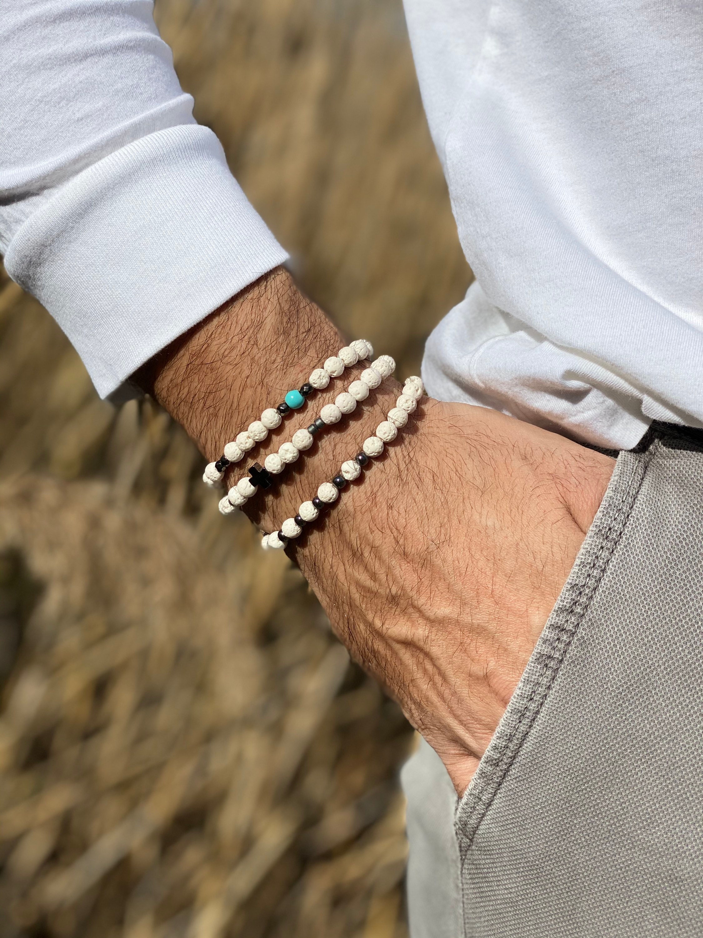 Men s Bracelet White Beads Bracelet Men s Jewelry Made in