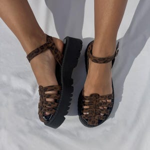 Animal Print Platform Sandals, Handmade Leather Sandals, Wedge Sandals, Summer Shoes, Sandals for Women by Christina Christi.