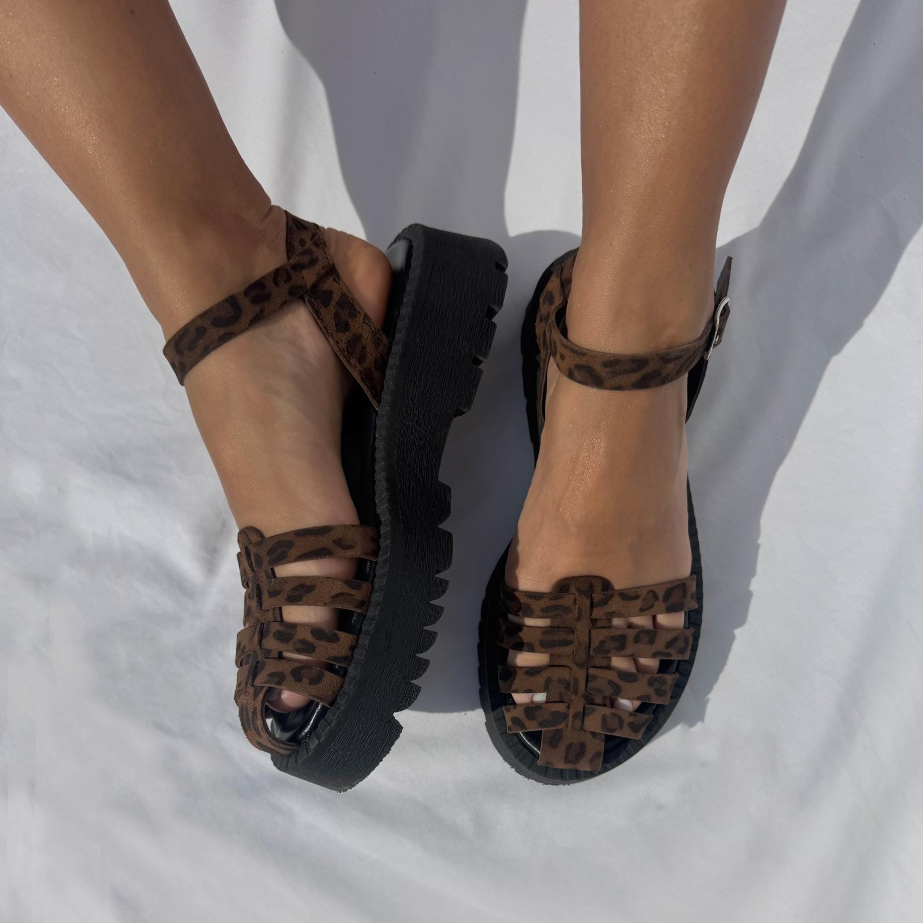 Animal Print Leather Platform Sandals, Women Wedges, Beach Leather