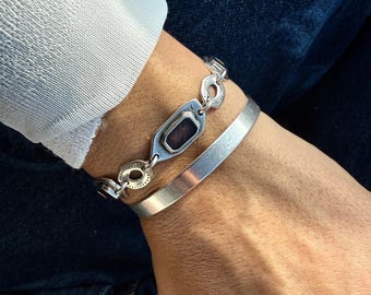 Silver Bracelet, Silver Bangle Bracelet, Silver Cuff Bracelet, Charm Bracelet, Chunky Chain, Women Cuff, Made in Greece