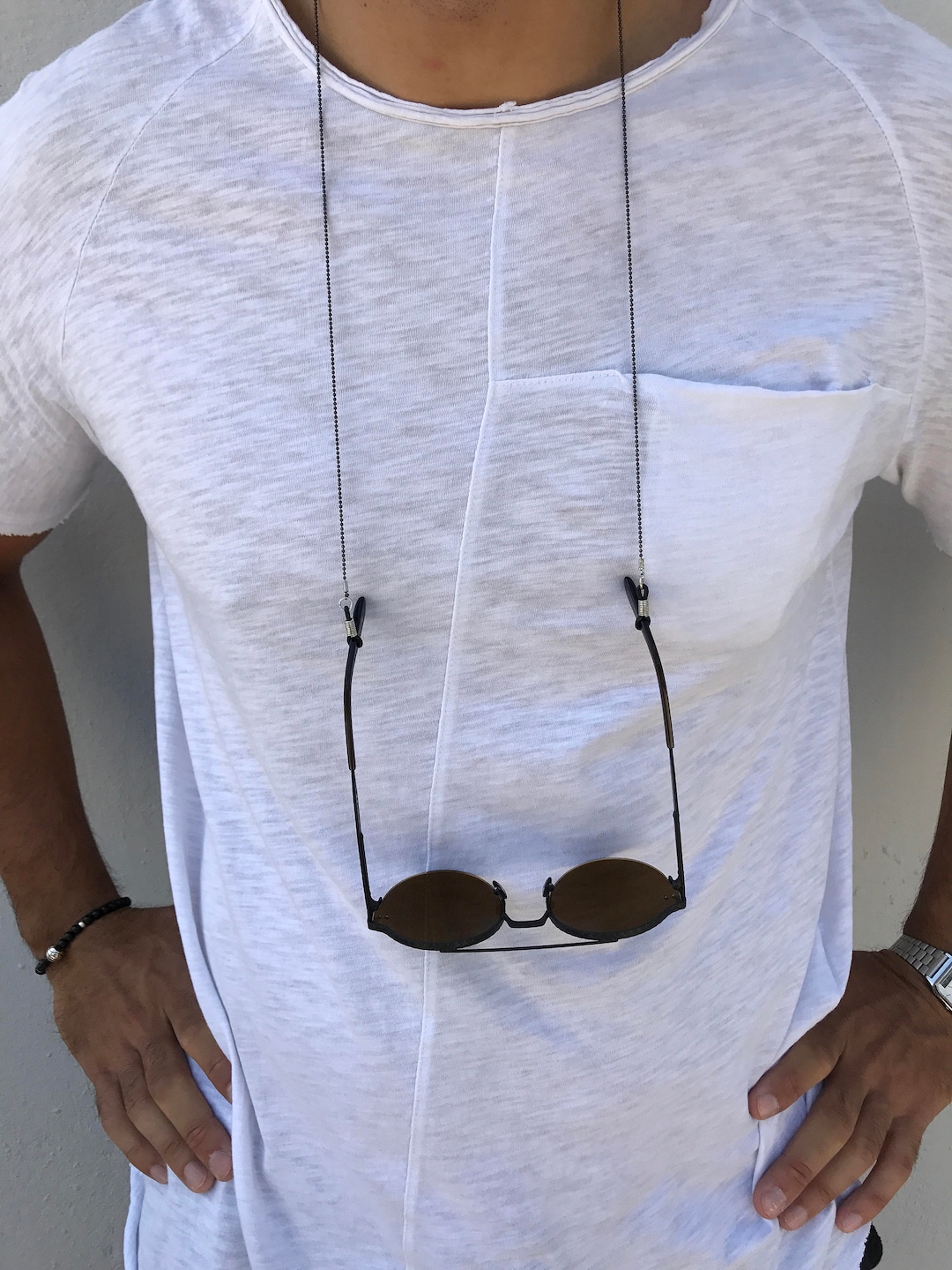 Cadena de gafas de hombre, cadena de gafas de sol negras, collar de