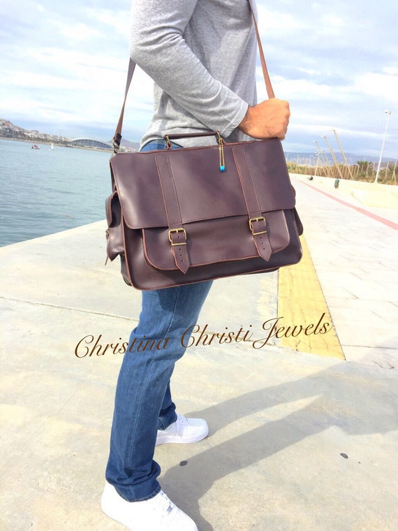 Mens leather briefcase for 17 inch laptop hot sale