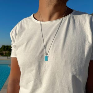 Turquoise Charm Necklace Men, Turquoise Men&#39;s Pendant, Men&#39;s Necklace, Men&#39;s Jewelry, Gift for Him, Made from Stainless Steel,Made in Greece