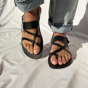 Handmade Leather Slingback Sandals, Mens Sandals, Greek Summer Shoes. Black