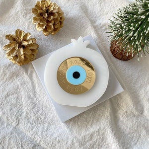 Big Evil Eye Charm, Pomegranate Ornament, Protection Ornament, Good Luck Ornament, Baby Ornament, Christmas Gift, Holiday Ornament.