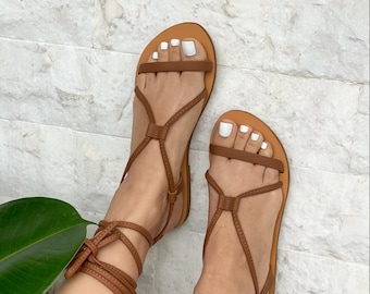 High Knee Sandals, Ankle Wrap Sandals, Gladiator Sandals, Lace up Sandals, Greek Sandals, Leather Sandals, Made from 100% Genuine Leather.