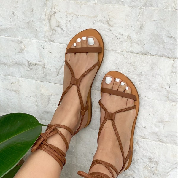 High Knee Sandals, Ankle Wrap Sandals, Gladiator Sandals, Lace up Sandals, Greek Sandals, Leather Sandals, Made from 100% Genuine Leather.