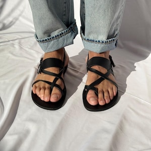 Black Leather Sandals Men, Greek Gladiator Sandals, Mens Sandals, Mens Slingbacks, Summer Shoes image 6
