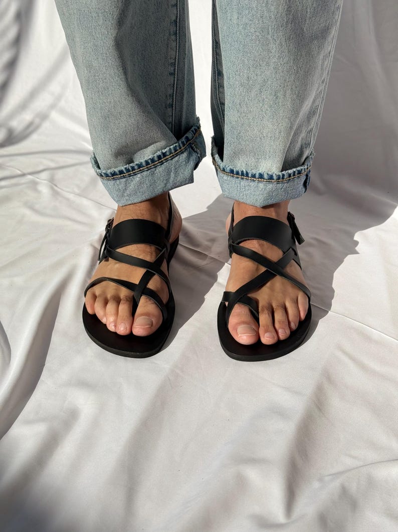Black Leather Sandals Men, Greek Gladiator Sandals, Mens Sandals, Mens Slingbacks, Summer Shoes image 6