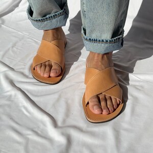 Mens Leather Sandals, X Sandals, Mens Sandals, Greek Slides, Men Summer Shoes. image 7