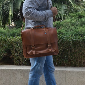 Porte-documents en cuir marron, sac pour ordinateur portable en cuir, sac messager pour homme, sac pour ordinateur portable 17 pouces, sac de bureau, cadeau pour lui, fabriqué en cuir pleine fleur.
