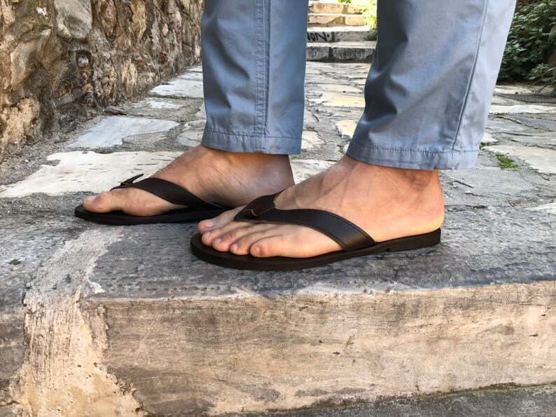 Mens Leather Sandals Flip Flops Mens Sandals Brown Sandals Etsy UK