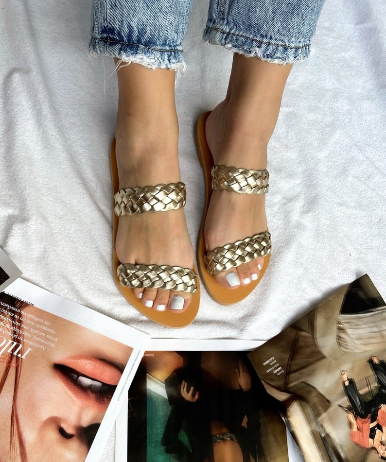 Greek Sandals, Leather Sandals Women, Flat Sandals, Slide Sandals, Handmade Sandals, Summer Shoes, Gift for Her, Made in Greece. image 3