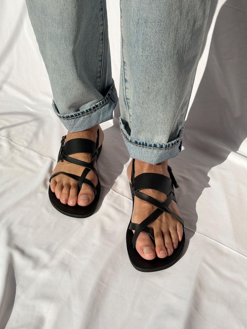 Black Leather Sandals Men, Greek Gladiator Sandals, Mens Sandals, Mens Slingbacks, Summer Shoes image 5