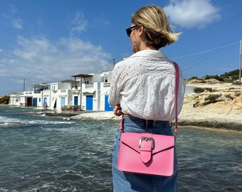 Pink Leather Shoulder Bag, Women's Pink Leather Bag, Pink Boho Leather Purse, Gift for Her, Made from Full Grain Leather - Always Pink