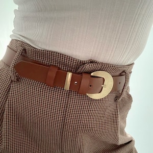 Handmade Brown Leather Belt, Women&#39;s Waist Belt with Bronze Buckle, By Christina Christi.