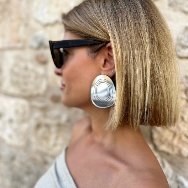 Silver Modern Earrings, Silver Mirror Earrings, Dangle Earrings, Statement Earrings, Silver Earrings, Gift for Her, Made in Greece.