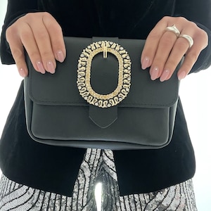 Black Leather Shoulder Bag, Women Purse, Small Leather Crossbody Bag, Gift for Her, Made from Full Grain Leather - &#39;&#39;Night Out&#39;&#39;