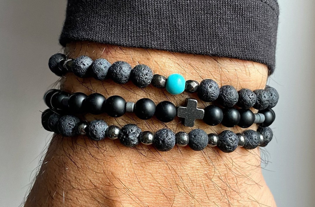 Men's Bracelet, Black Beads Bracelet, Men's Jewelry, Made in Greece, by  Christina Christi Jewels. 