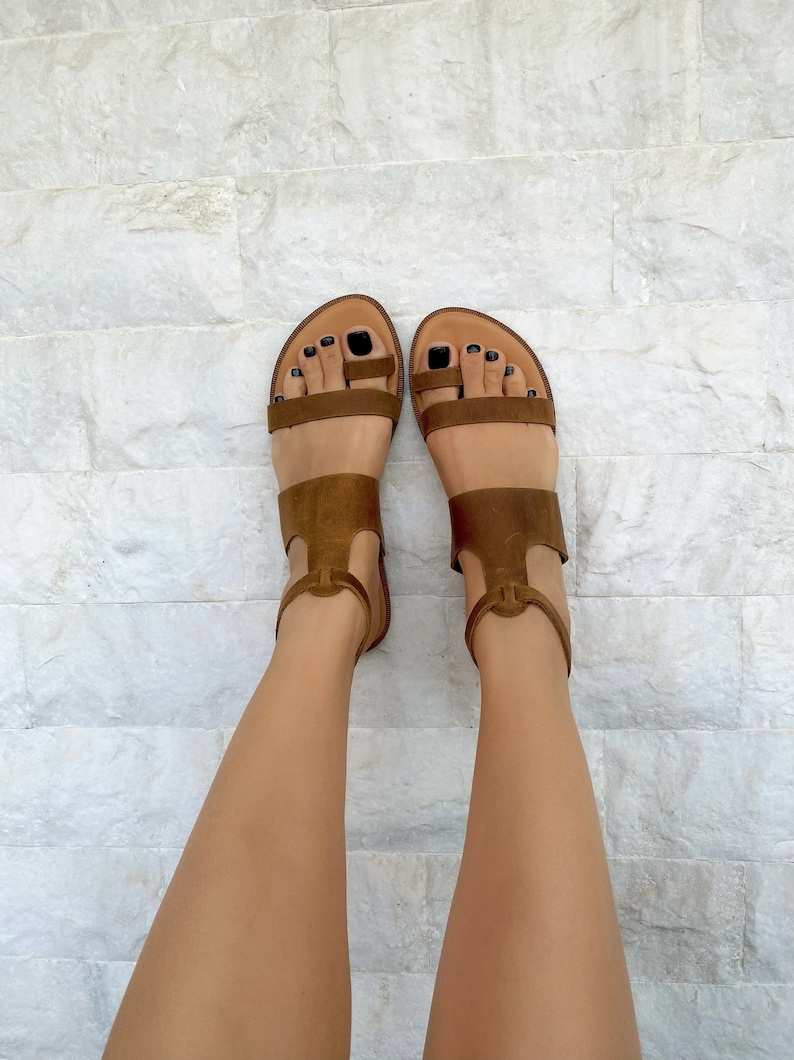Slingback Leather Sandals, Waxed Brown Sandals, Gladiator Sandals, Handmade Greek Summer Shoes image 4