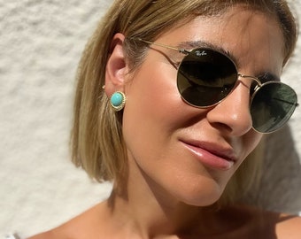 Boucles d’oreilles minimalistes turquoise, boucles d’oreilles rondes minuscules, clous turquoise, petites boucles d’oreilles, boucles d’oreilles vintage, boucles d’oreilles Boho, fabriquées en Grèce.