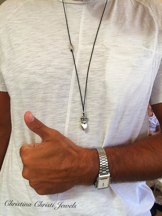 Heart Necklace Mens Necklace Silver 