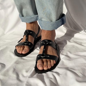 Men's Leather Slingback Sandals, Mens Sandals, Black Sandals, Greek Summer Shoes image 5