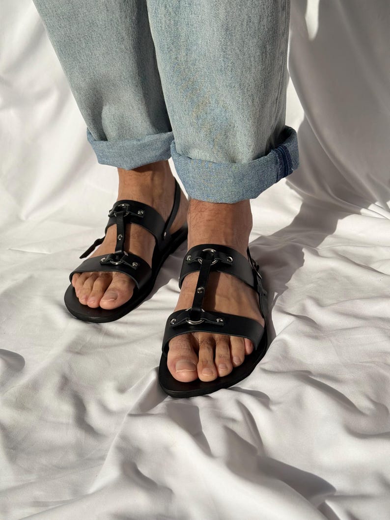 Men's Leather Slingback Sandals, Mens Sandals, Black Sandals, Greek Summer Shoes image 5