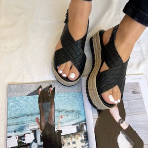 Black Leather Platform Sandals, Leather Wedges, Women Sandals, Summer Shoes, Summer Sandals, Made from 100% Full Grain Leather.