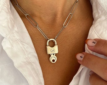 Silver Lock Necklace, Padlock Necklace, Dainty Necklace, Lock Pendant, Lock Jewelry, Lock Charm, Gift for Her, Made in Greece.