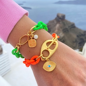 Sommerarmband, Acrylarmband, Kettenarmband, Evil Eye Charm Armband, Buntes Armband, Sommerschmuck, Made in Griechenland