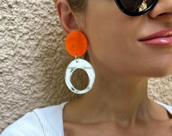 Summer Hoop Earrings, Clip On Earrings, Long Earrings, Dangle Earrings, Gift for Her, Made in Greece.