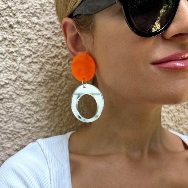 Boucles d'oreilles Summer Hoop, Boucles d'oreilles Clip On, Boucles d'oreilles longues, Boucles d'oreilles Dangle, Cadeau pour elle, Fabriqué en Grèce.