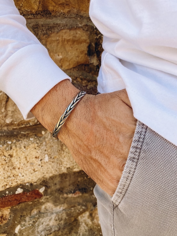 Adjustable Steel Bangle Bracelet Thin Bangle Men Silver Bracelet